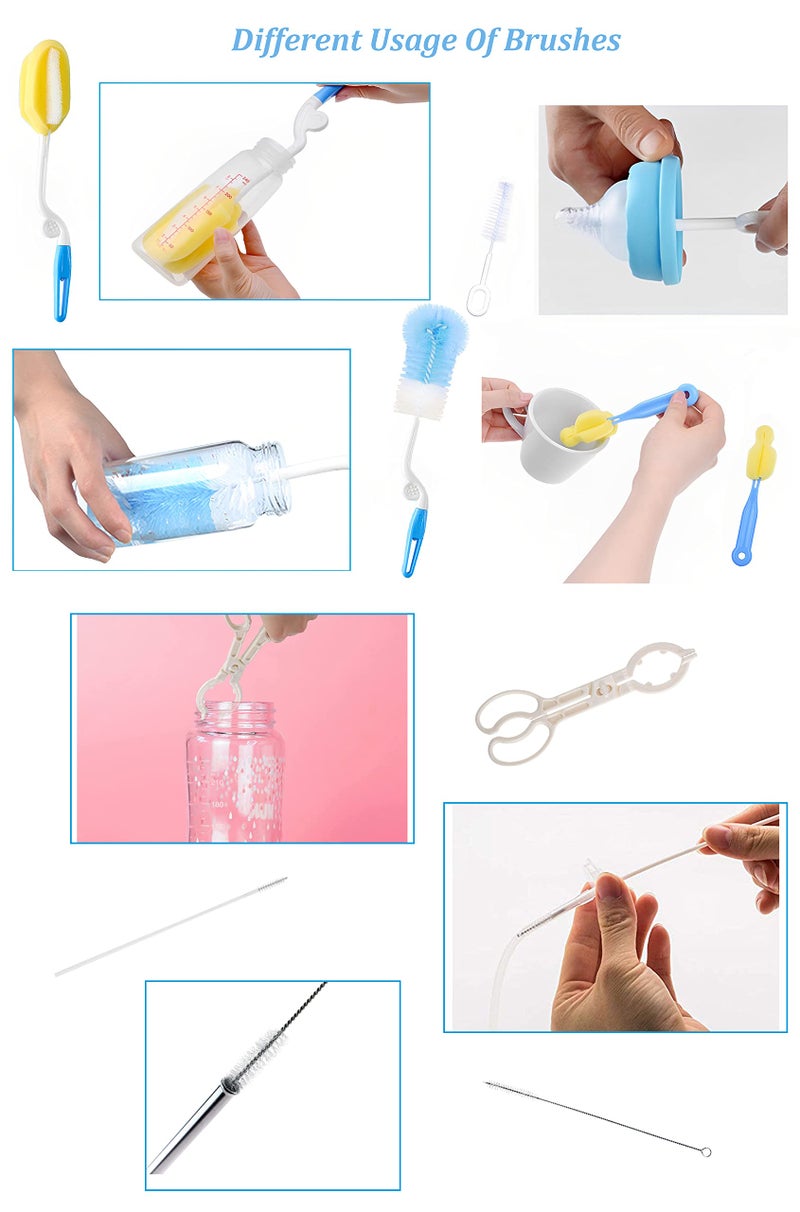 SYGA 7 Pcs Baby Milk Bottle Nipple Straw Brush Sponge BPA Free PP Cleaning Brush Cleaner Bottle Tong - Image 2