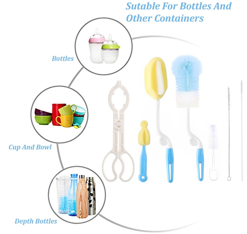 SYGA 7 Pcs Baby Milk Bottle Nipple Straw Brush Sponge BPA Free PP Cleaning Brush Cleaner Bottle Tong - Image 5