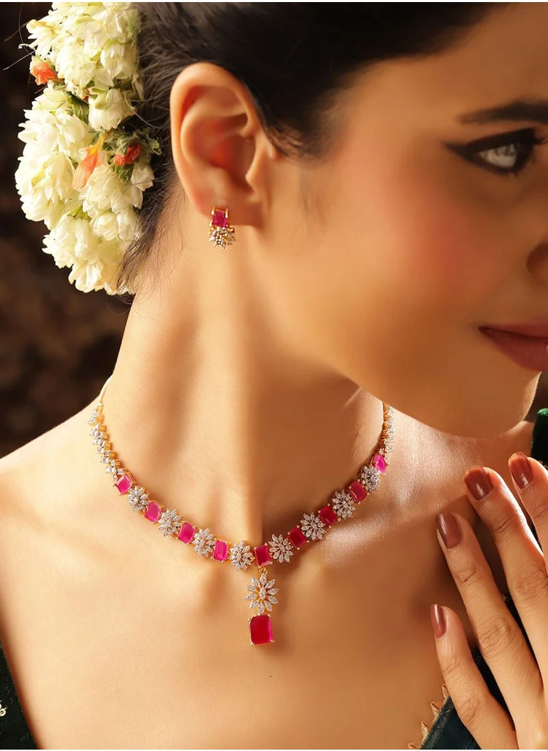 برياسي AD Stone Studded Floral Necklace and Earrings