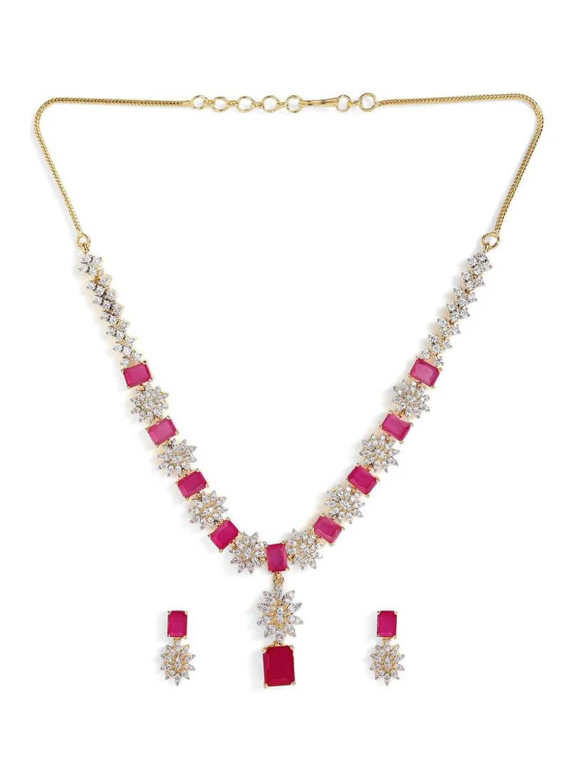 Priyaasi AD Stone Studded Floral Necklace and Earrings