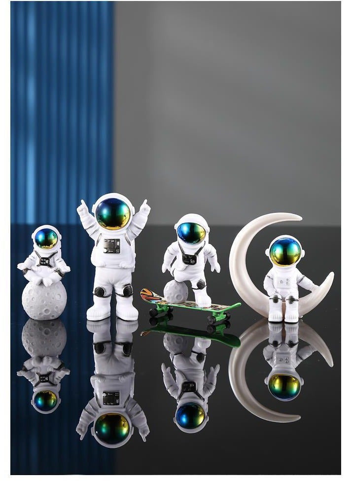 Creative Astronaut Decoration 4-Pack Astronaut Statue Astronaut Statue Model For Astronaut Model Living Room TV Cabinet Hanging Decoration Children's Room Decoration Space Theme Birthday Gift - White - Image 1