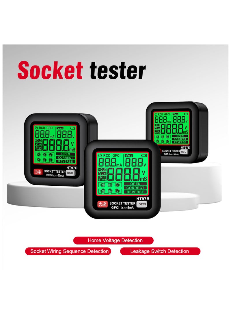 GFCI Electrical Outlet Tester with LCD Display, Receptacle Detector, Electric Voltage Tester for Standard 3-Wire 260V AC Voltage Socket Checker, 6 Visual Indicators/Wiring Legend for Home - Image 2