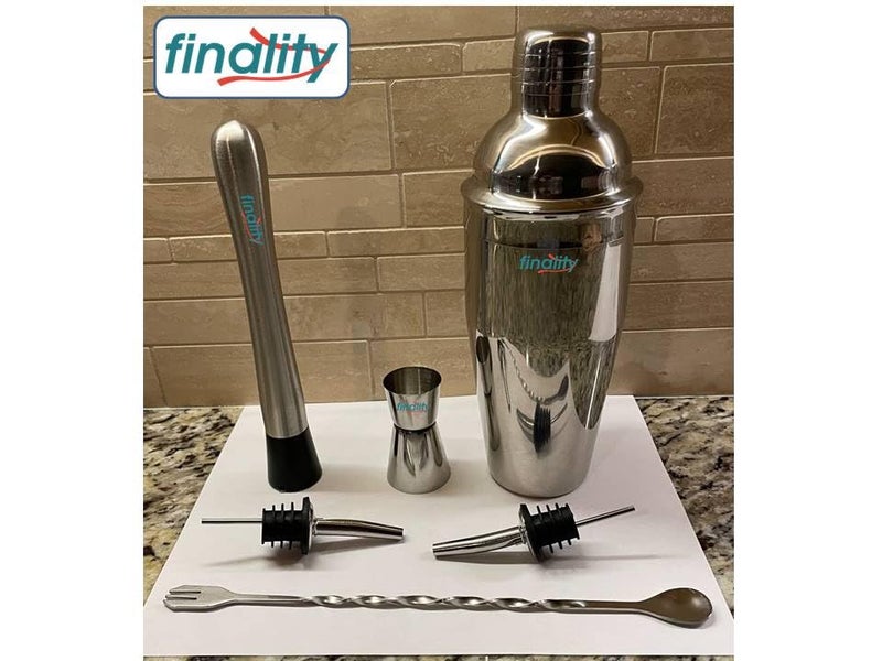FINALITY Cocktail Shaker Set,Martini Mixer Shaker, 6 PCS Stainless Steel Shaker Bartending: Bar Shaker Measuring Jigger Mixing Spoon Muddler Pourers Professional Bar Tools for Martini Kit (750 ml) - Image 3