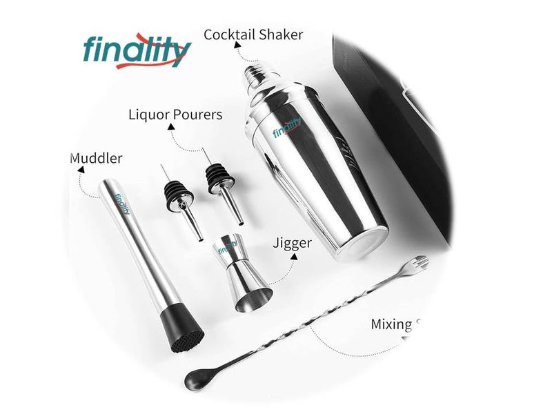 FINALITY Cocktail Shaker Set,Martini Mixer Shaker, 6 PCS Stainless Steel Shaker Bartending: Bar Shaker Measuring Jigger Mixing Spoon Muddler Pourers Professional Bar Tools for Martini Kit (750 ml) - Image 4
