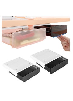 Y&D Collection Self-adhesive Under Desk Drawer, 2 Packs Table Hidden Organizer Slide Out Large Storage Desktop Pencil Tray for Office Home School Kitchen (Large, Black)  - Image 1