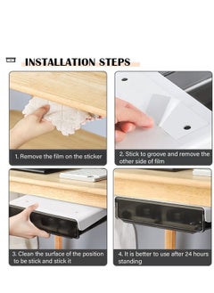 Y&D Collection Self-adhesive Under Desk Drawer, 2 Packs Table Hidden Organizer Slide Out Large Storage Desktop Pencil Tray for Office Home School Kitchen (Large, Black)  - Image 3