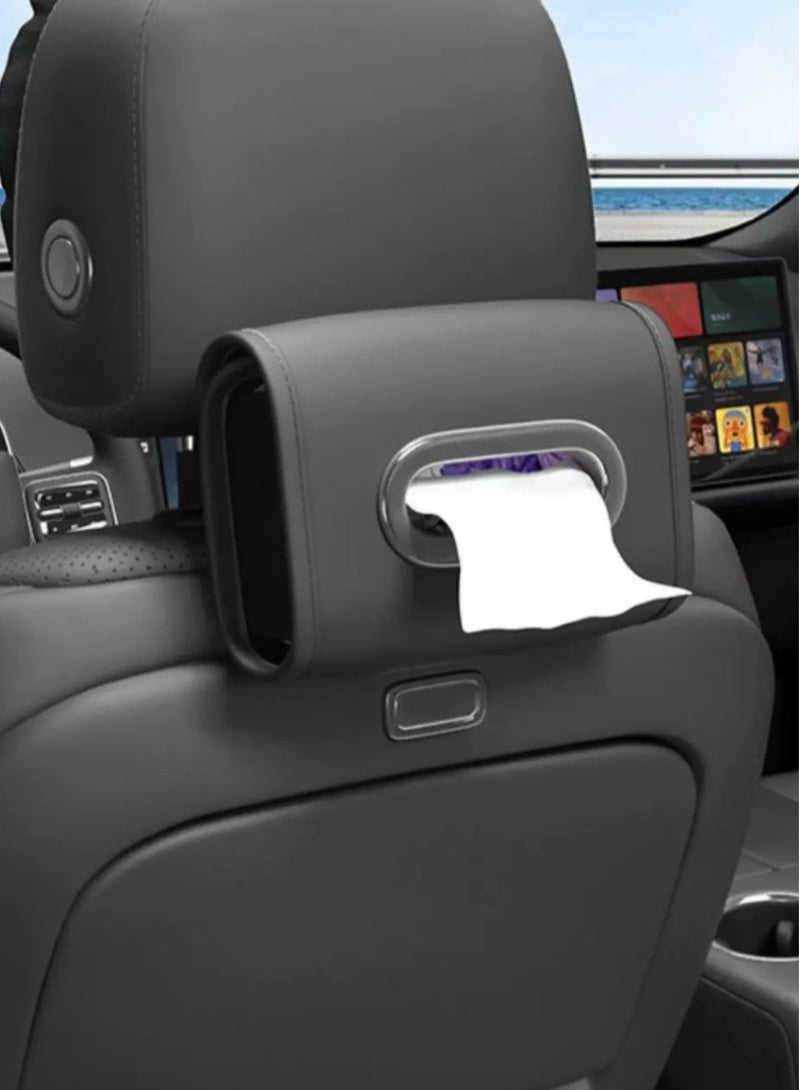 Generic Universal Car Tissue Holder with Elastic Straps - Black Adjustable Car Organizer for Seat Back/Console/Dashboard Fits All Tissue Sizes  - Image 1