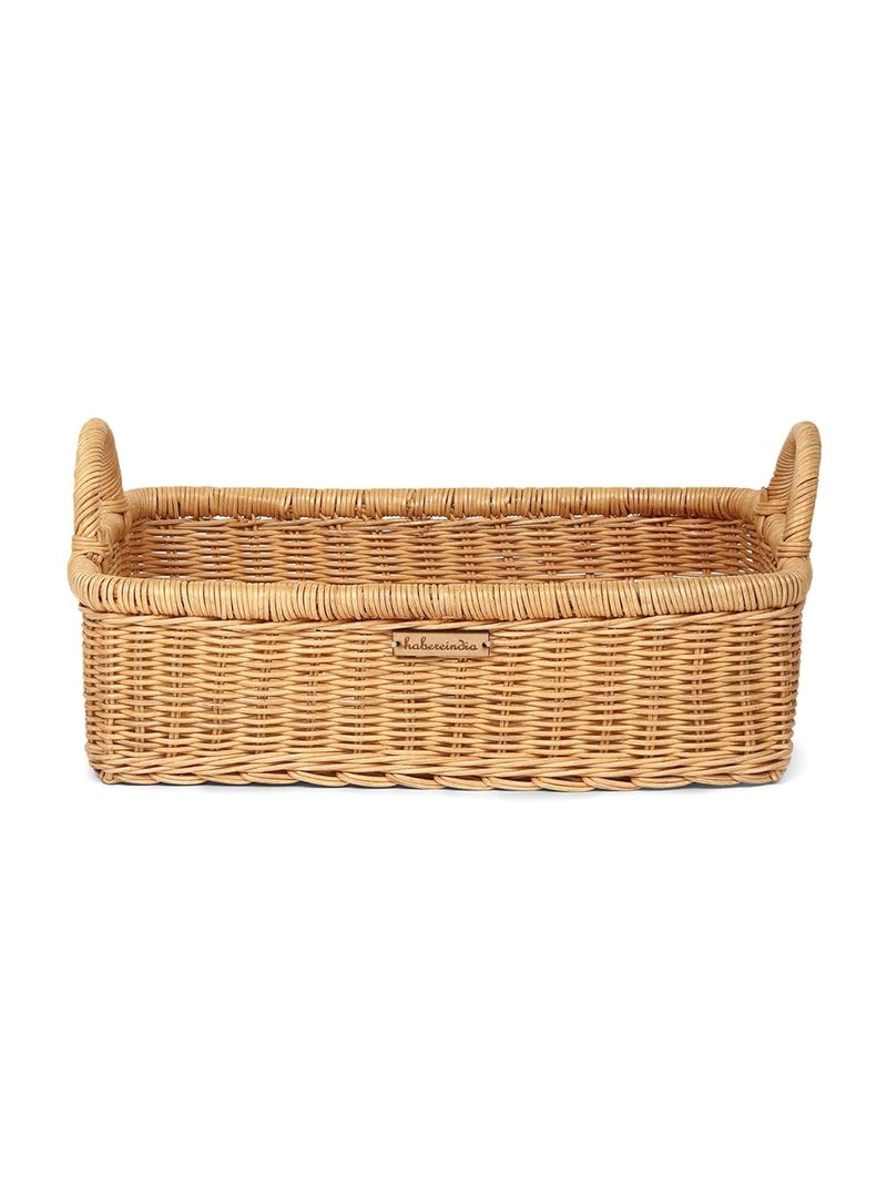 Habere India-All the Cultures Fabricating India Habere IndiaAll the Cultures Fabricating India Wicker Basket for Storage Wicker Tray Wicker Basket Bathroom Storage Baskets for Wardrobe With Side Handle Large 38 x 25 x 12 CM  - Image 4