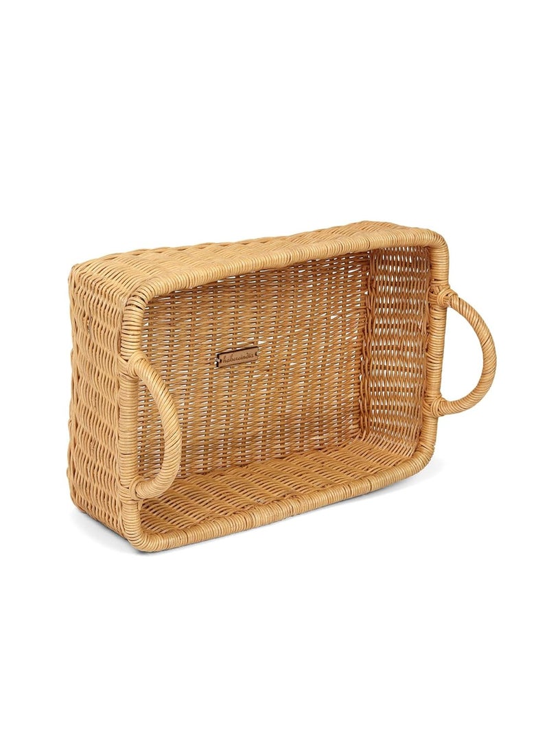 Habere India-All the Cultures Fabricating India Habere IndiaAll the Cultures Fabricating India Wicker Basket for Storage Wicker Tray Wicker Basket Bathroom Storage Baskets for Wardrobe With Side Handle Large 38 x 25 x 12 CM  - Image 2
