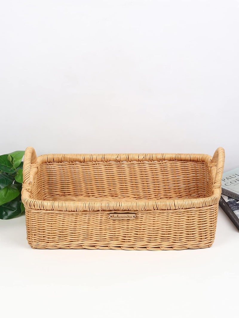 Habere India-All the Cultures Fabricating India Habere IndiaAll the Cultures Fabricating India Wicker Basket for Storage Wicker Tray Wicker Basket Bathroom Storage Baskets for Wardrobe With Side Handle Large 38 x 25 x 12 CM  - Image 1