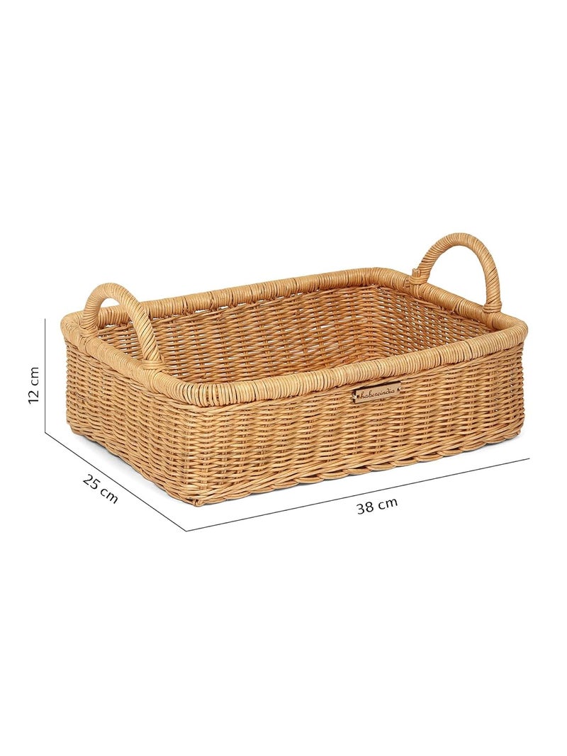 Habere India-All the Cultures Fabricating India Habere IndiaAll the Cultures Fabricating India Wicker Basket for Storage Wicker Tray Wicker Basket Bathroom Storage Baskets for Wardrobe With Side Handle Large 38 x 25 x 12 CM  - Image 3
