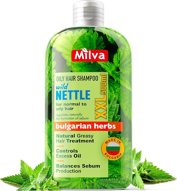 Milva Nettle Shampoo for Oily Hair 500 ml Natural Balancing Shampoo for Greasy Hair and Roots Degrease Treatment for Oily Scalp Cleansing Control Sebum Oil Reducing Add Volume and Shine - Image 1