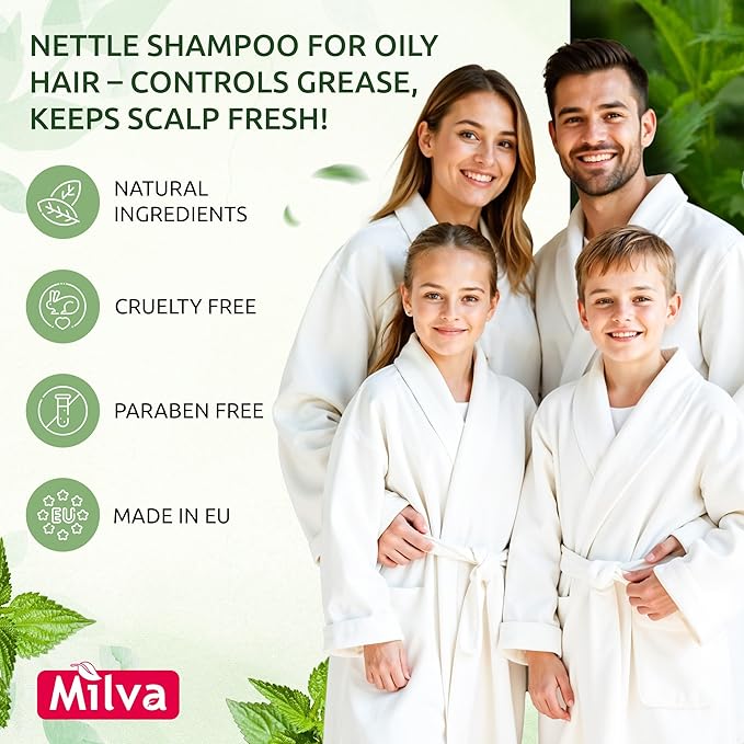 Milva Nettle Shampoo for Oily Hair 500 ml Natural Balancing Shampoo for Greasy Hair and Roots Degrease Treatment for Oily Scalp Cleansing Control Sebum Oil Reducing Add Volume and Shine - Image 2