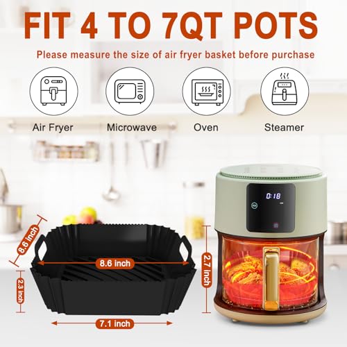 Seropy 2 Pack Silicone Air Fryer Liners Reusable, 7.1 Inch Airfryer Liners 4-7 QT Square Air Fryer Liners Silicone Pot Oven Liner Baking Tray, Air Fryer Basket Mat Silicone Bowl Air Fryer Accessories - Image 2