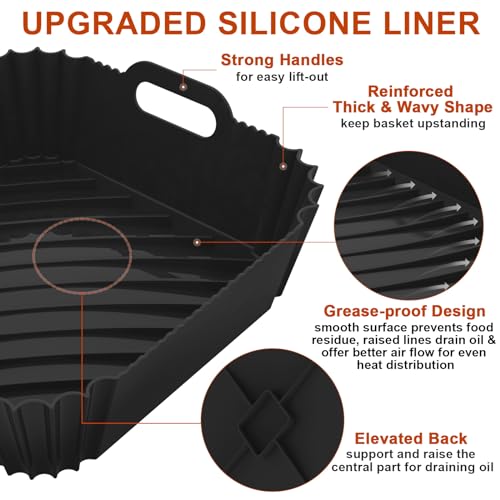 Seropy 2 Pack Silicone Air Fryer Liners Reusable, 7.1 Inch Airfryer Liners 4-7 QT Square Air Fryer Liners Silicone Pot Oven Liner Baking Tray, Air Fryer Basket Mat Silicone Bowl Air Fryer Accessories - Image 3