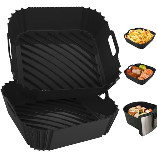 Seropy 2 Pack Silicone Air Fryer Liners Reusable, 7.1 Inch Airfryer Liners 4-7 QT Square Air Fryer Liners Silicone Pot Oven Liner Baking Tray, Air Fryer Basket Mat Silicone Bowl Air Fryer Accessories - Image 1