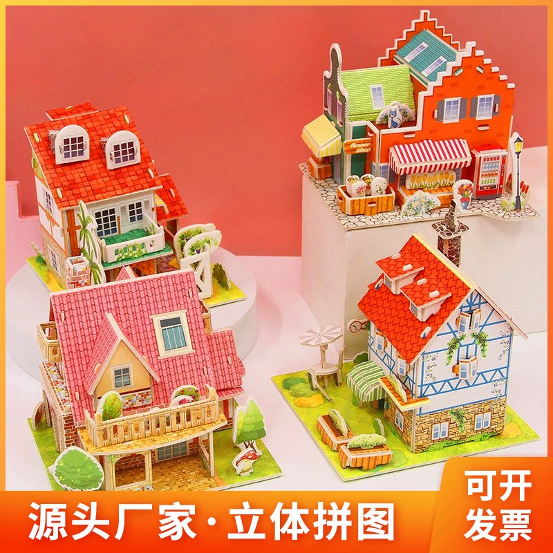 Children'S 3D Three-Dimensional Puzzle Boys And Girls Educational Toys Paper House Model Handmade Diy Stall Spot - Image 2