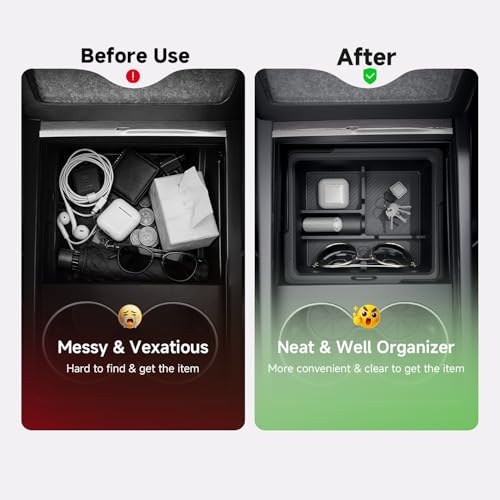 DooGooCoo Center Console Organizer for Tesla New Model Y Juniper 2025-2026/Model 3 2024-2026 [2-Layer Design, Easy Slide] Keep Console Clutter-Free Custom Fit for Model 3 & Juniper Model Y Accessories, 4PC - Image 5