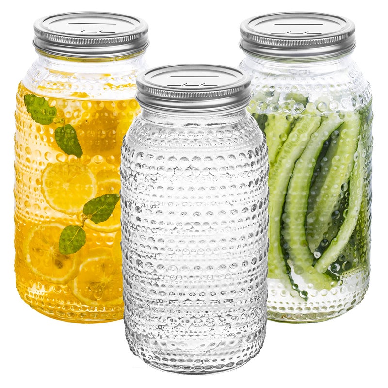 WACOI Mason Jars 64 Oz Wide Mouth with Lids 3 Pack Large Half Gallon Glass Canning Jars for Fermenting Pickling Storing Food Meal Prep Salad Jam