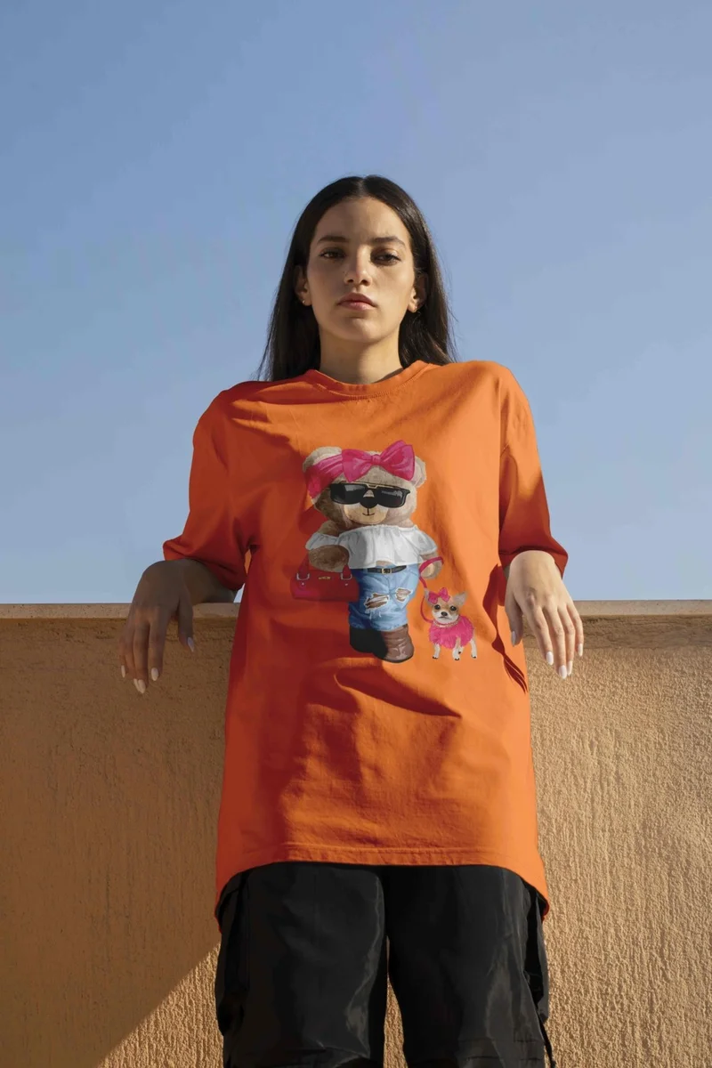 DogFish Printed Orange Oversize Unisex Tshirt
