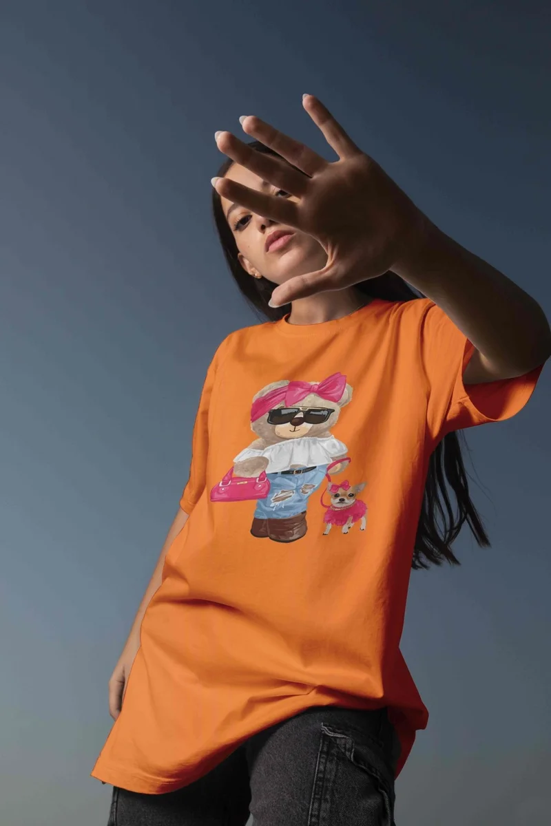 DogFish Printed Orange Oversize Unisex Tshirt