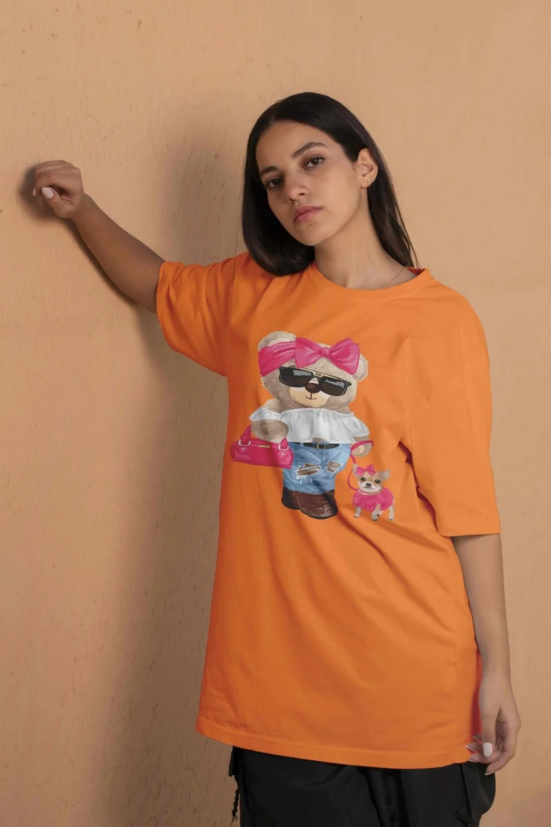 DogFish Printed Orange Oversize Unisex Tshirt