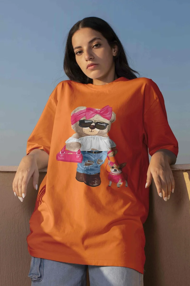 DogFish Printed Orange Oversize Unisex Tshirt