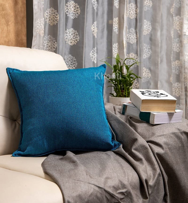 Khooti Decorative Jute Square Cushion Cover Throw pillow cover for Living Room Couch Diwan single seater Sofa , Colourful Modern Small 14 x 14 Inches / 35 x 35 cm (Colour - Bondi Blue)(Set of 3 pieces) C2 - Image 5