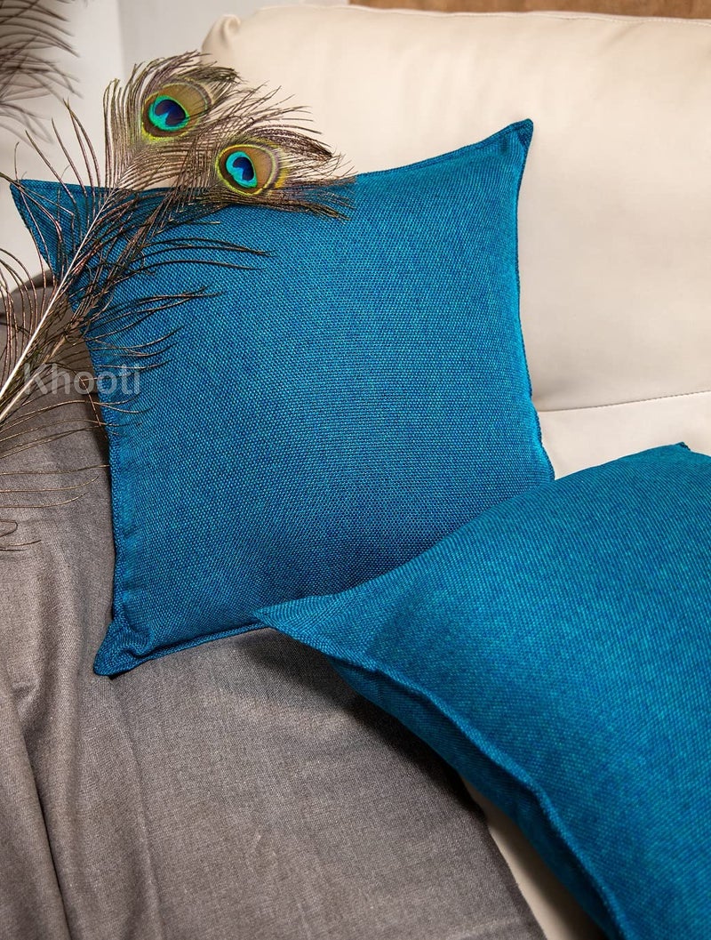 Khooti Decorative Jute Square Cushion Cover Throw pillow cover for Living Room Couch Diwan single seater Sofa , Colourful Modern Small 14 x 14 Inches / 35 x 35 cm (Colour - Bondi Blue)(Set of 3 pieces) C2 - Image 4