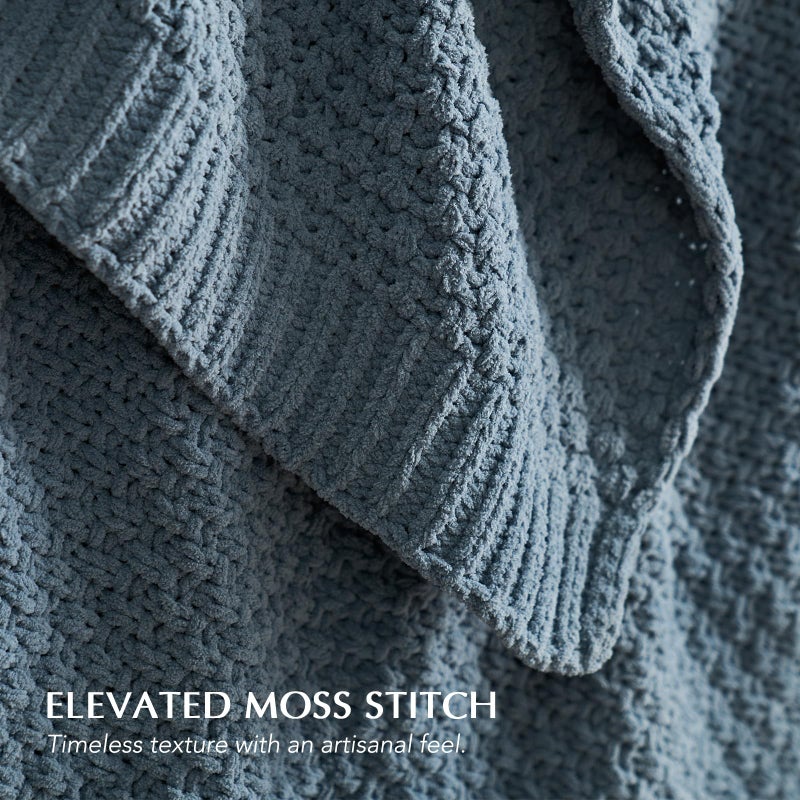 EVERGRACEHOME Chunky Chenille Knit Throw Blanket for Couch, Soft Luxurious Moss Stitch Blankets for Bed, Cozy Decorative Farmhouse Knitted Throws for Sofa, Stormy Blue, 50" x 60" - Image 3