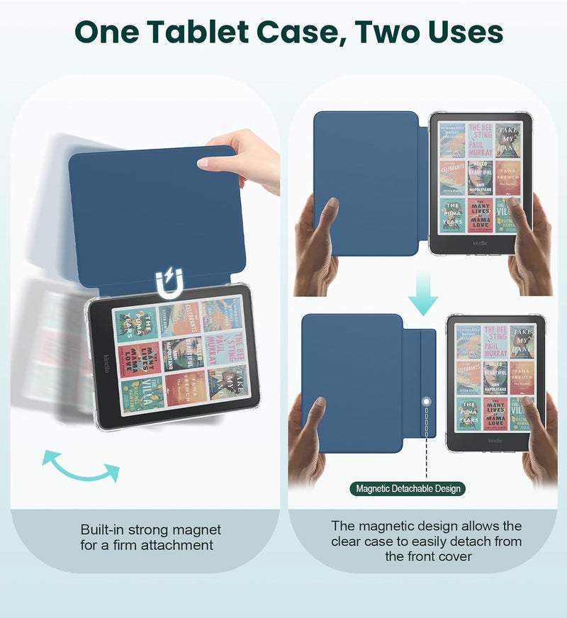 MoKo Detachable Magnetic Case for All-new 7" Kindle Paperwhite 12th Generation 2024 & Kindle Colorsoft 2024/2025,Ultra Clear Back Scratch-Proof Light & Shell Cover with Auto Wake/Sleep, Dark Sea Blue - Image 4