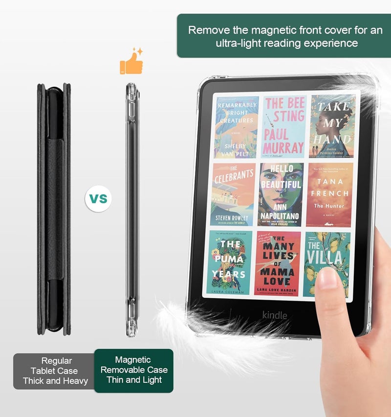 MoKo Detachable Magnetic Case for All-new 7" Kindle Paperwhite 12th Generation 2024 & Kindle Colorsoft 2024/2025,Ultra Clear Back Scratch-Proof Light & Shell Cover with Auto Wake/Sleep, Dark Sea Blue - Image 3