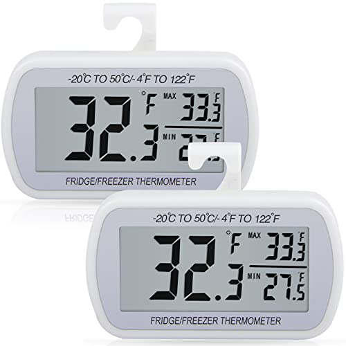 AEVETE 2 Pack Waterproof Digital Refrigerator Thermometer Large LCD Freezer Room Thermometer with Magnetic Back No Frills Easy to Read - Image 1