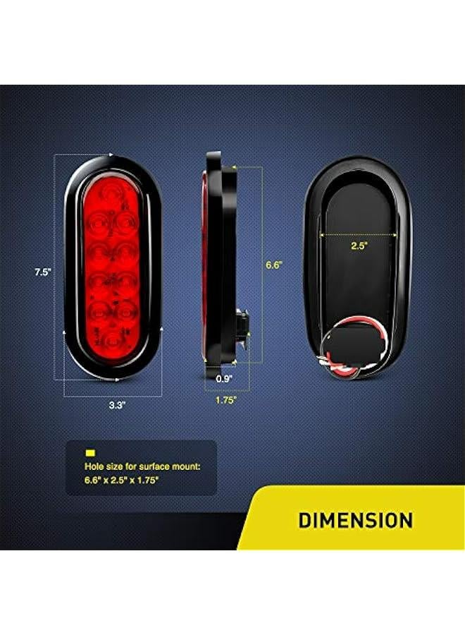 Generic 6 Oval Red LED Tail Lights with Surface Mount Grommets Plugs IP65 Waterproof for Stop Brake Turn Trailer RV Truck Jeep  - Image 2