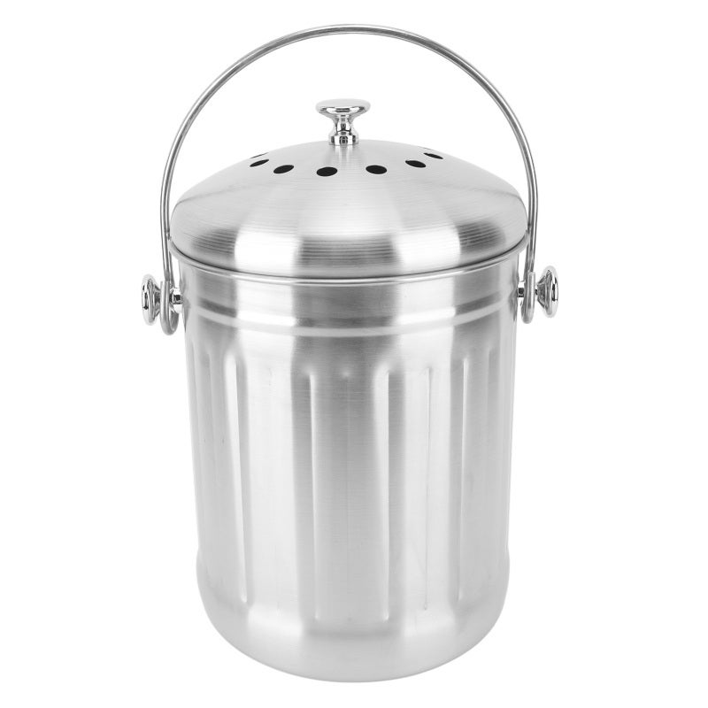 Stainless Steel Compost Bin: 1.3 Gallon Capacity With Odor Control Charcoal Filters, Easy Clean Surface, Large Carrying Handle - Modern Style Compost Bucket for Kitchen Counter, Family Kitchen And Caf - Image 1