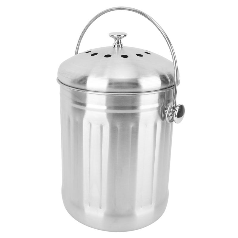 Stainless Steel Compost Bin: 1.3 Gallon Capacity With Odor Control Charcoal Filters, Easy Clean Surface, Large Carrying Handle - Modern Style Compost Bucket for Kitchen Counter, Family Kitchen And Caf - Image 3