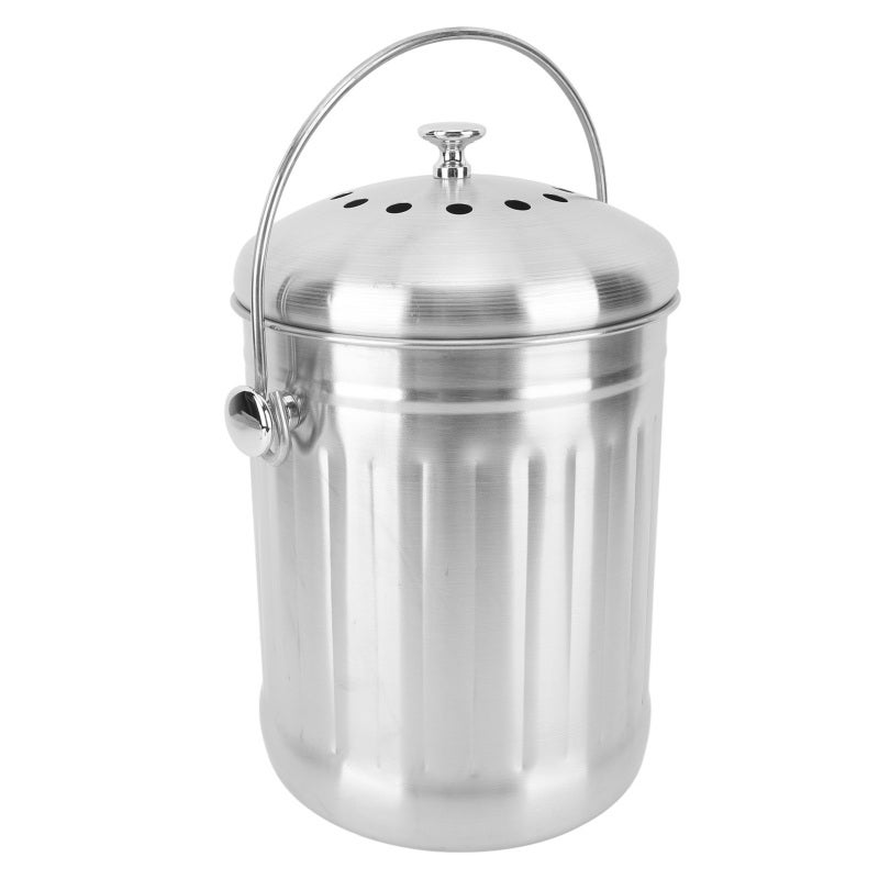 Stainless Steel Compost Bin: 1.3 Gallon Capacity With Odor Control Charcoal Filters, Easy Clean Surface, Large Carrying Handle - Modern Style Compost Bucket for Kitchen Counter, Family Kitchen And Caf - Image 2
