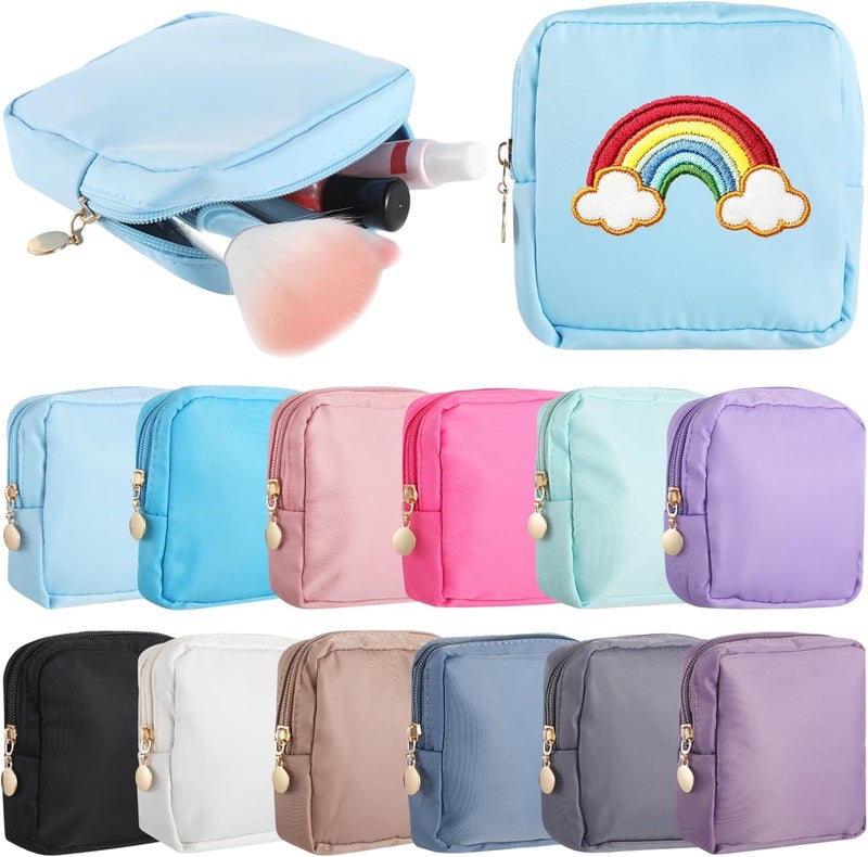 12 Mini Nylon Makeup Bags, Square Zippered Travel Pouches For Purse, Lightweight And Waterproof Organizers For Home Or On-The-Go - Image 1
