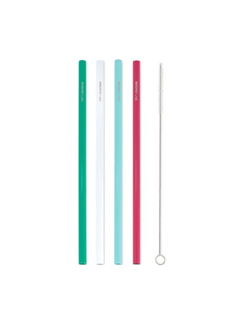 Set of 4 Stainless Steel Reusable Metal Drinking Straws with Cleaning Brush Alternative for Plastic Straws, Ideal for Daily Use, Travel, and Parties. Reduce Waste, Enjoy Refreshing Beverages.