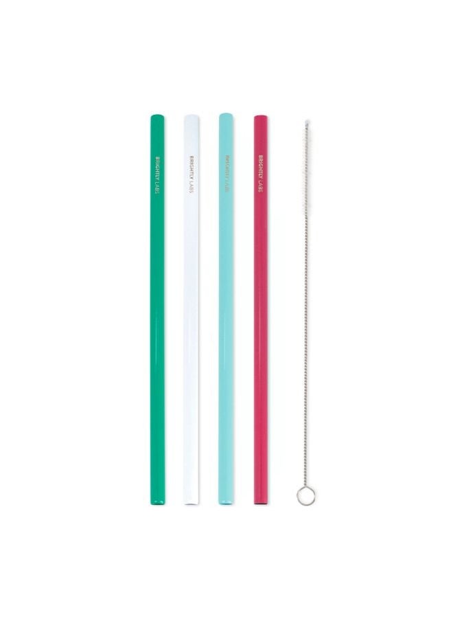 BRIGHTLY LABS Set of 4 Stainless Steel Reusable Metal Drinking Straws with Cleaning Brush Alternative for Plastic Straws, Ideal for Daily Use, Travel, and Parties. Reduce Waste, Enjoy Refreshing Beverages.  - Image 1