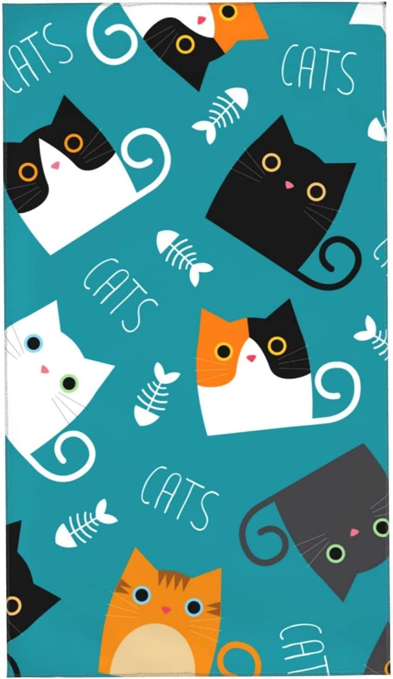 Perinsto Funny Cats Hand Towel Cute Cartoon Design Decorative Fingertip Towels Multipurpose for Bathroom Kitchen Gym and Spa, 27.5" X 15.7" - Image 1