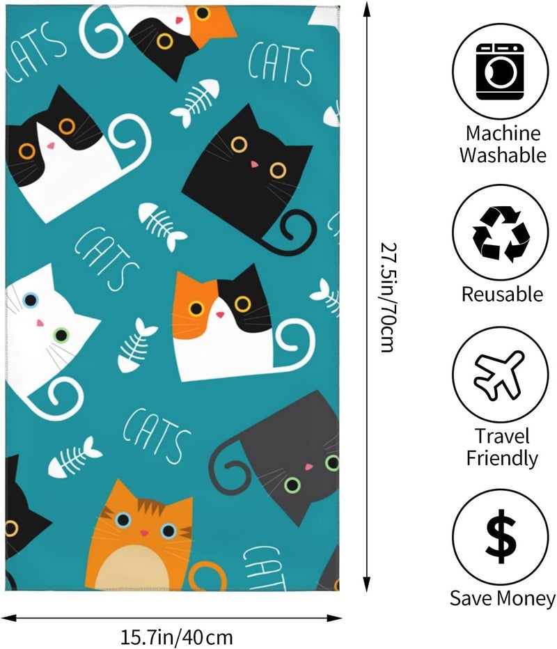 Perinsto Funny Cats Hand Towel Cute Cartoon Design Decorative Fingertip Towels Multipurpose for Bathroom Kitchen Gym and Spa, 27.5" X 15.7" - Image 4