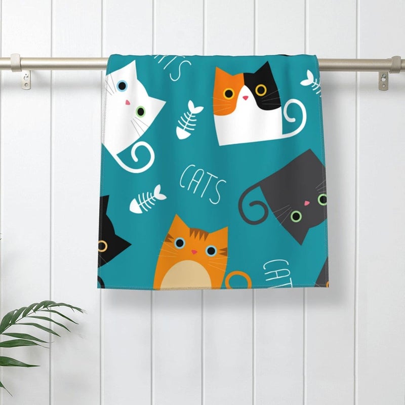 Perinsto Funny Cats Hand Towel Cute Cartoon Design Decorative Fingertip Towels Multipurpose for Bathroom Kitchen Gym and Spa, 27.5" X 15.7" - Image 2