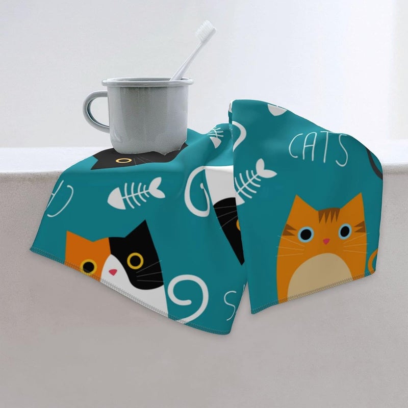 Perinsto Funny Cats Hand Towel Cute Cartoon Design Decorative Fingertip Towels Multipurpose for Bathroom Kitchen Gym and Spa, 27.5" X 15.7" - Image 3