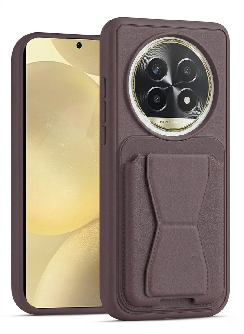 غطاء خلفي جلدي قابل للطي ومقاوم للصدمات مع محفظة للبطاقات، متوافق مع هواتف Realme 12 Pro 5G / Realme 12 Pro Plus 5G / Realme 13 Pro 5G / Realme 13 Pro Plus 5G / Realme P1 Pro 5G (اللون: بني)