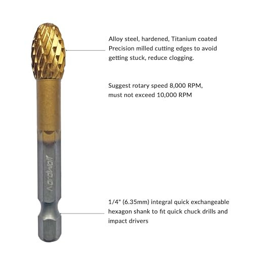 NordWolf 5-Piece Rotary Burr Carving Rasp Files Set, with 1/4" Hex Shank for Metal, Soft Metal, Wood & Plastic Deburring, Shaping, Grooving, Polishing and Grinding - Image 3