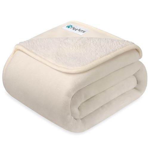 PETAMI Sherpa Fleece Waterproof CAT and Dog Blanket Beige Large - Image 1