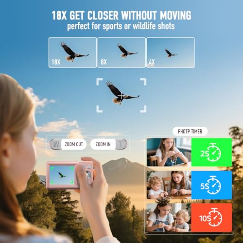 BILEBAK Digital Camera, 4K 48MP Autofocus Dual Screen for Selfies, 18X Zoom Fill Light, Portable Point and Shoot Travel Camera with 32GB SD Card for Kids, Teens, Girls, Boys- Pink - Image 3