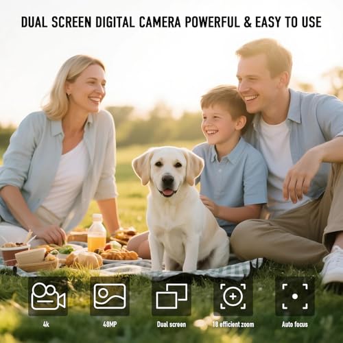 BILEBAK Digital Camera, 4K 48MP Autofocus Dual Screen for Selfies, 18X Zoom Fill Light, Portable Point and Shoot Travel Camera with 32GB SD Card for Kids, Teens, Girls, Boys- Pink - Image 2