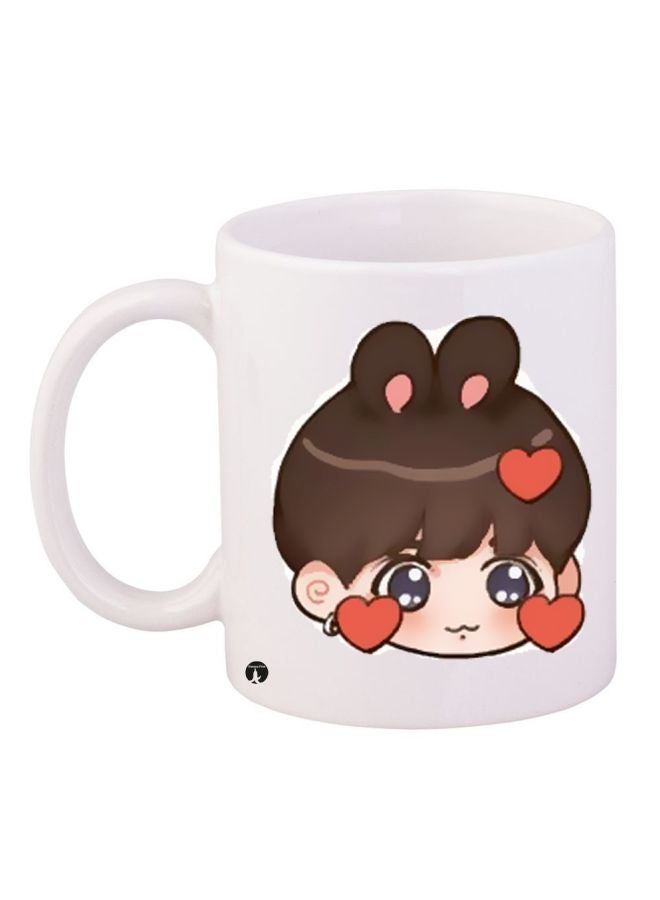 RYN Cartoon Printed Coffee Mug White/Brown/Beige 11ounce